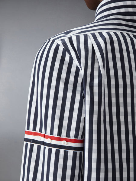 GINGHAM CHECK POPLIN ARMBAND SHIRT NAVY