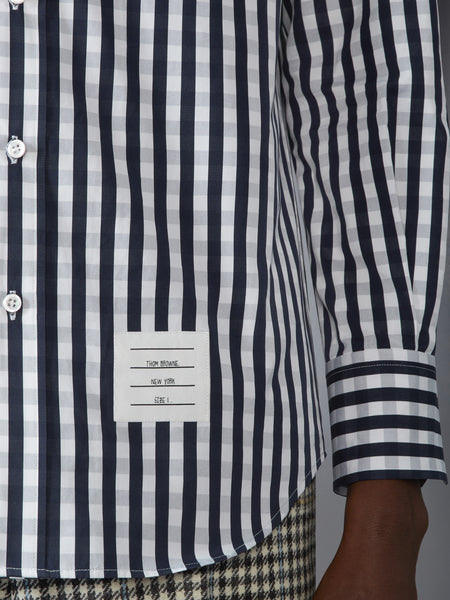 GINGHAM CHECK POPLIN ARMBAND SHIRT NAVY