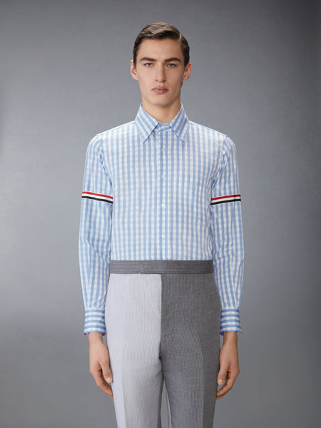 GINGHAM CHECK POPLIN ARMBAND SHIRT LIGHT BLUE