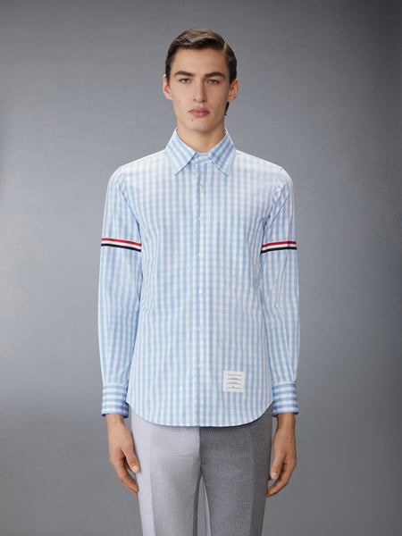 GINGHAM CHECK POPLIN ARMBAND SHIRT LIGHT BLUE
