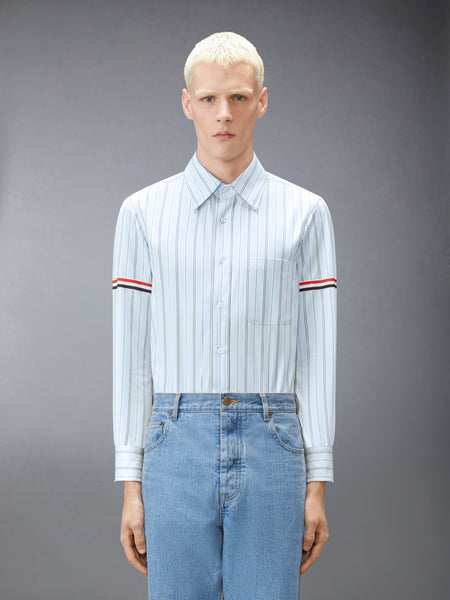 HAIRLINE STRIPE GROSGRAIN POPLIN ARMBAND SHIRT MED GREY