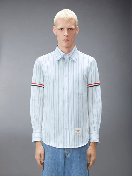 HAIRLINE STRIPE GROSGRAIN POPLIN ARMBAND SHIRT MED GREY