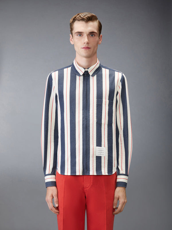 STRIPE SEERSUCKER ZIP UP SHIRT - image 1