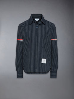 PINSTRIPE HIGH TWIST WOOL ZIP UP SHIRT
