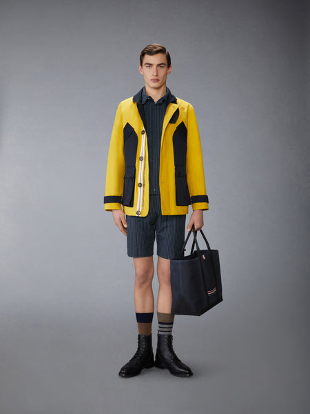 PINSTRIPE HIGH TWIST WOOL ZIP UP SHIRT NAVY