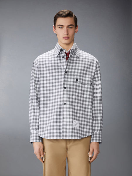 GINGHAM CHECK FLANNEL 4-BAR OVERSIZED SHIRT MEDIUM GREY