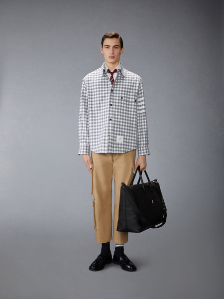 GINGHAM CHECK FLANNEL 4-BAR OVERSIZED SHIRT MEDIUM GREY