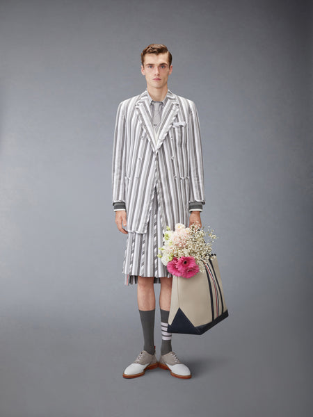 MADRAS COTTON REPP STRIPE ARMBAND SHIRT MED GREY