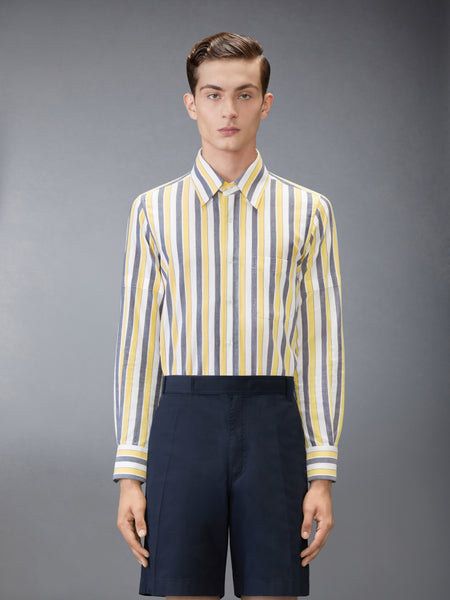 MADRAS COTTON REPP STRIPE ARMBAND SHIRT PALE YELLOW