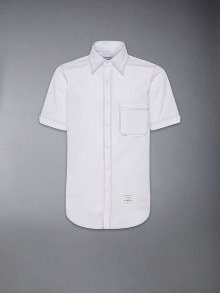 SOLID POPLIN CONTRAST TOPSTITCH SHORT SLEEVE SHIRT WHITE