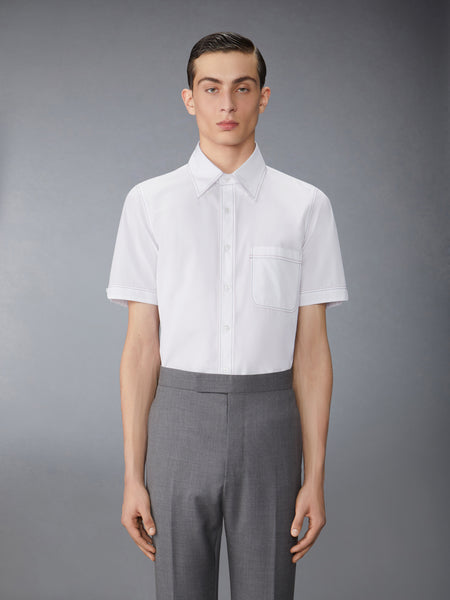 SOLID POPLIN CONTRAST TOPSTITCH SHORT SLEEVE SHIRT WHITE