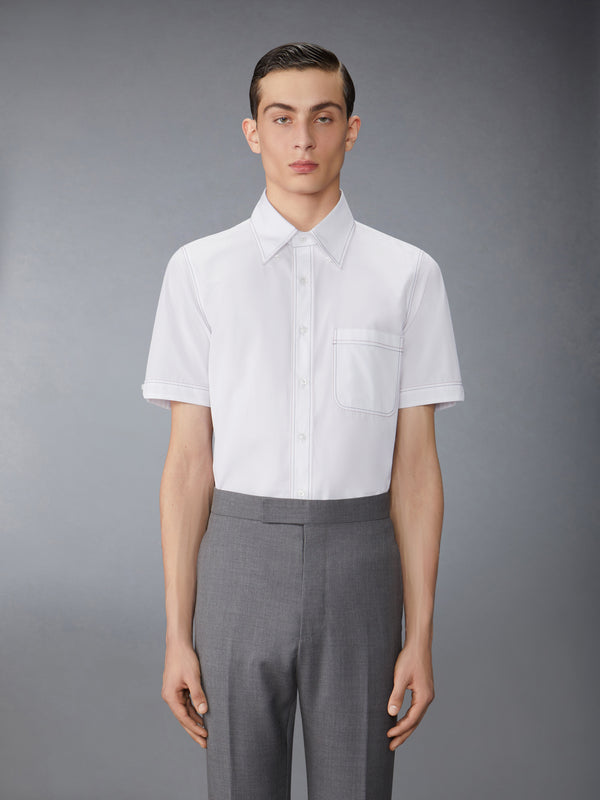 SOLID POPLIN CONTRAST TOPSTITCH SHORT SLEEVE SHIRT - image 1