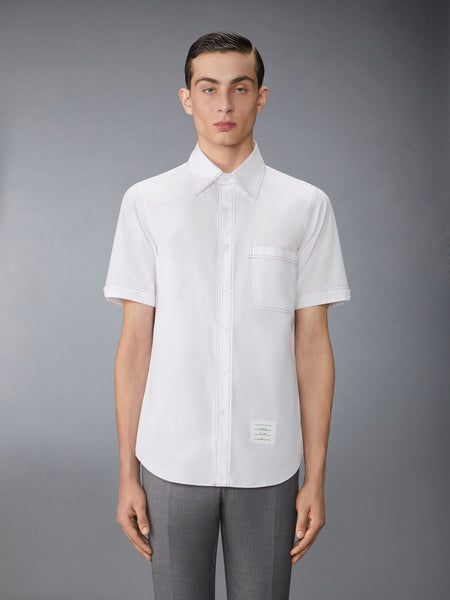 SOLID POPLIN CONTRAST TOPSTITCH SHORT SLEEVE SHIRT WHITE