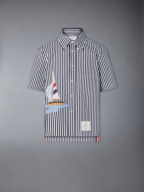 STRIPED SAILBOAT EMBROIDERY SHORT SLEEVE SHIRT - featured image