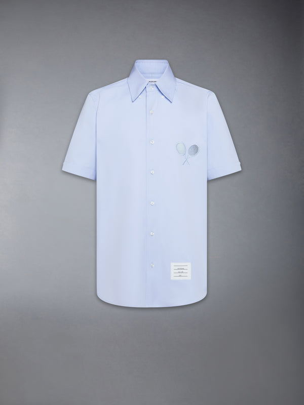 SOLID POPLIN TENNIS RACQUET EMBROIDERY SHORT SLEEVE SHIRT - featured image