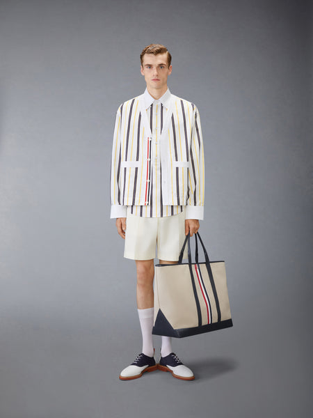 REPP STRIPE POPLIN SHORT SLEEVE SHIRT PALE YELLOW