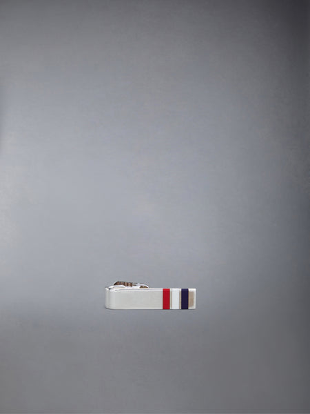 SILVER ENAMEL STRIPE SHORT TIE BAR RWBWHT