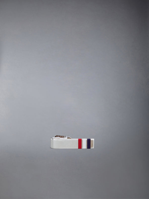 SILVER ENAMEL STRIPE SHORT TIE BAR - featured image