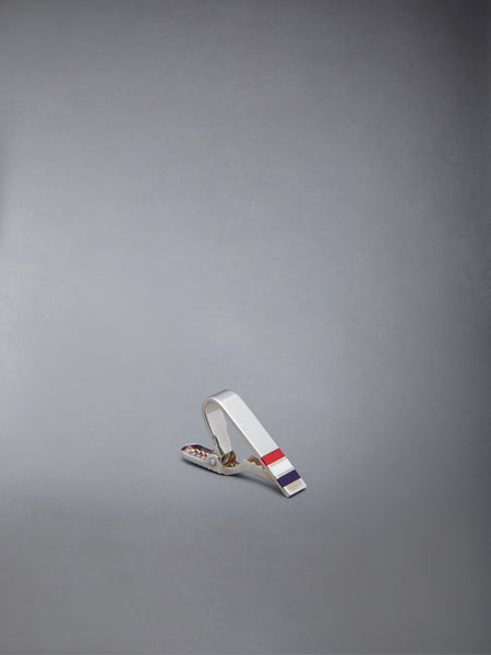 SILVER ENAMEL STRIPE SHORT TIE BAR RWBWHT