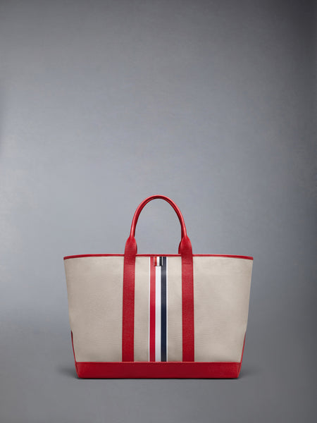 RWB STRIPE MEDIUM TOOL TOTE IN SALT AND PEPPER COTTON CANVAS RED