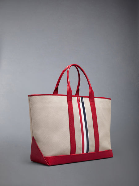 RWB STRIPE MEDIUM TOOL TOTE IN SALT AND PEPPER COTTON CANVAS RED