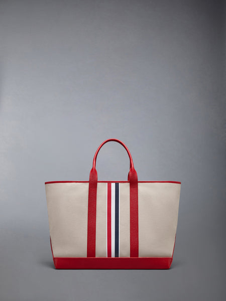 RWB STRIPE MEDIUM TOOL TOTE IN SALT AND PEPPER COTTON CANVAS RED