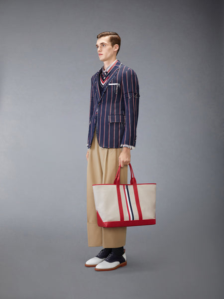 RWB STRIPE MEDIUM TOOL TOTE IN SALT AND PEPPER COTTON CANVAS RED