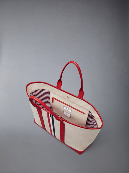 RWB STRIPE MEDIUM TOOL TOTE IN SALT AND PEPPER COTTON CANVAS RED