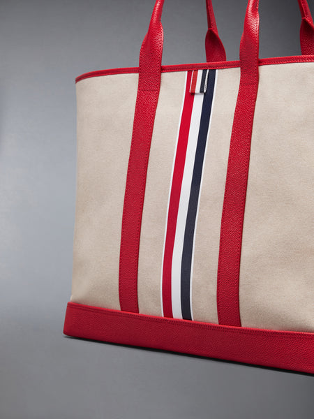 RWB STRIPE MEDIUM TOOL TOTE IN SALT AND PEPPER COTTON CANVAS RED
