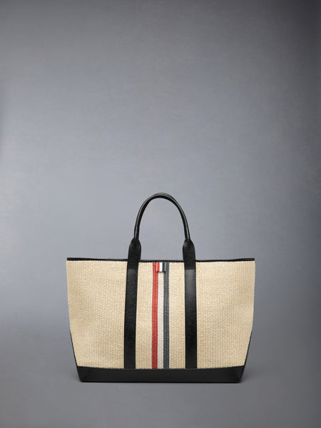 MEDIUM TOOL TOTE WITH RWB STRIPE IN RAFFIA BLACK