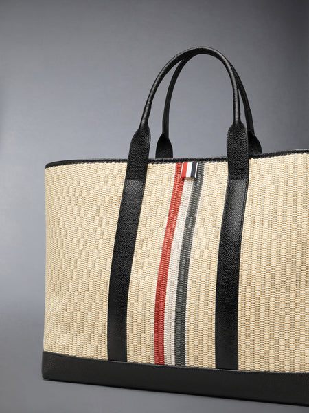 MEDIUM TOOL TOTE WITH RWB STRIPE IN RAFFIA BLACK