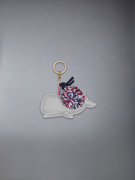 PEBBLE GRAIN LEATHER RWB-POM POM WHALE KEYRING LT GREY
