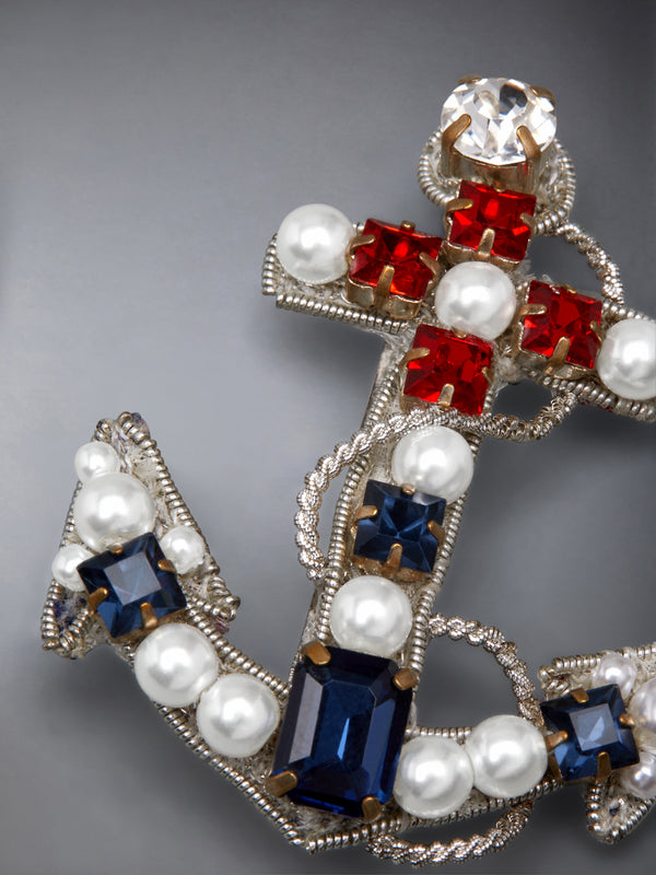 PEARL AND CRYSTAL EMBROIDERY ANCHOR BROOCH - image 2