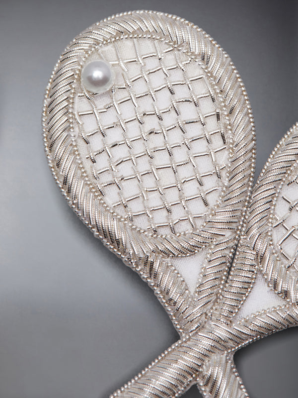 PEARL AND BULLION EMBROIDERY TENNIS RACQUET BROOCH - image 2