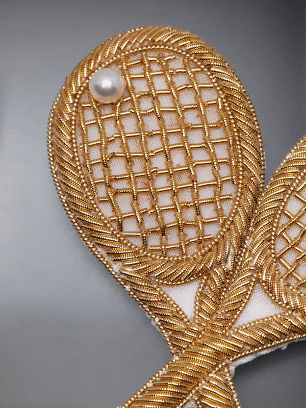 PEARL AND BULLION EMBROIDERY TENNIS RACQUET BROOCH - image 2