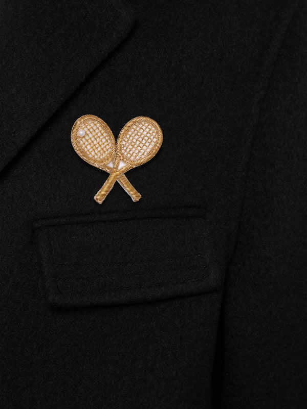 PEARL AND BULLION EMBROIDERY TENNIS RACQUET BROOCH - image 3