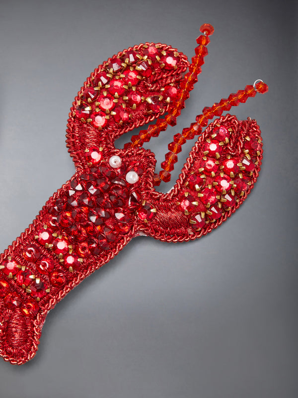 CRYSTAL BEADS BULLION LOBSTER BROOCH - image 2