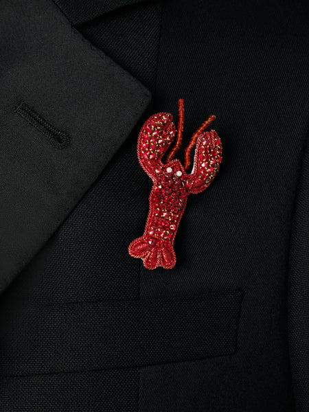 CRYSTAL BEADS BULLION LOBSTER BROOCH GOLD