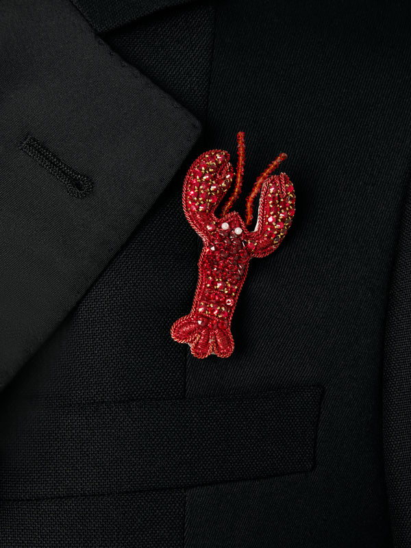 CRYSTAL BEADS BULLION LOBSTER BROOCH - image 3