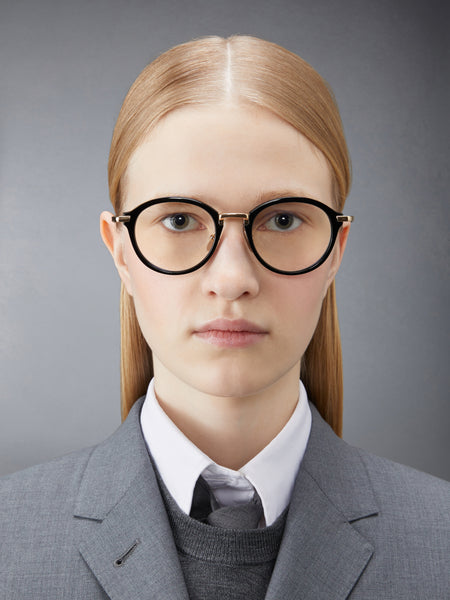ACETATE AND TITANIUM ROUND EYEGLASSES BLACK