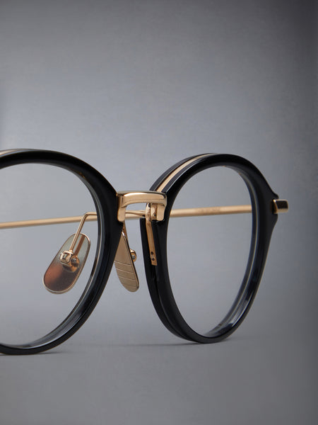 ACETATE AND TITANIUM ROUND EYEGLASSES BLACK