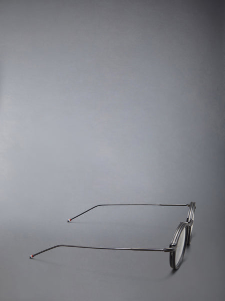 ACETATE AND TITANIUM ROUND EYEGLASSES BLACK