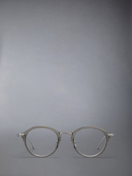 ACETATE AND TITANIUM ROUND EYEGLASSES LIGHT GREY