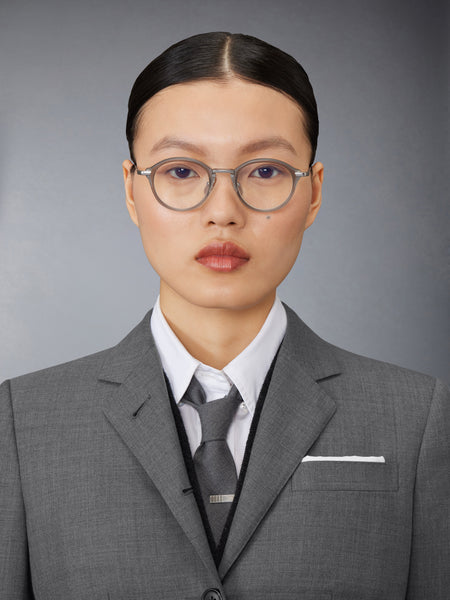 ACETATE AND TITANIUM ROUND EYEGLASSES LIGHT GREY