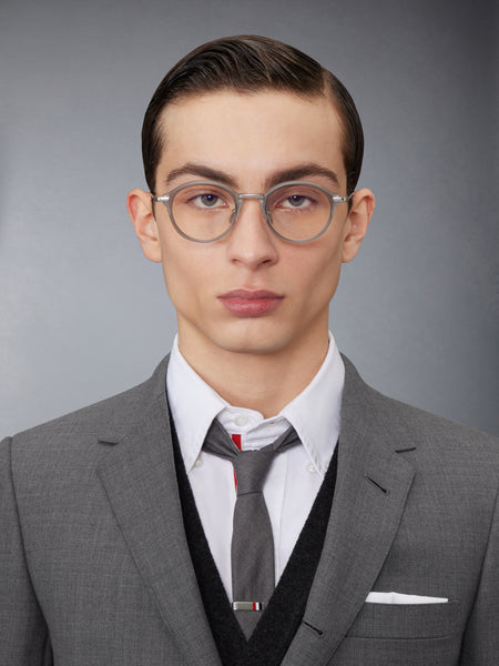 ACETATE AND TITANIUM ROUND EYEGLASSES LIGHT GREY