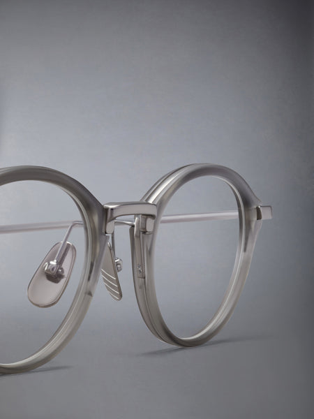 ACETATE AND TITANIUM ROUND EYEGLASSES LIGHT GREY