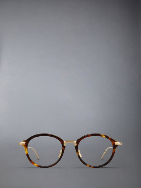 ACETATE AND TITANIUM ROUND EYEGLASSES MED BROWN