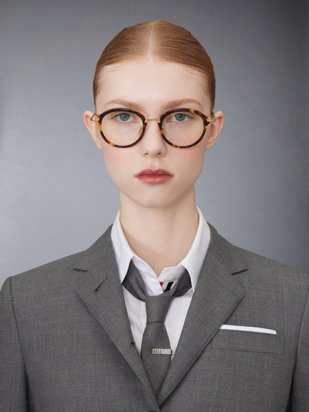 ACETATE AND TITANIUM ROUND EYEGLASSES MED BROWN