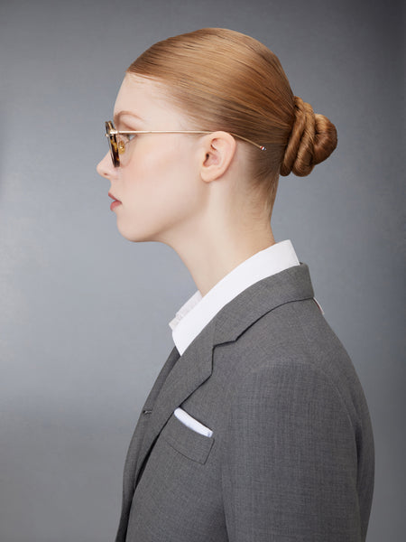 ACETATE AND TITANIUM ROUND EYEGLASSES MED BROWN