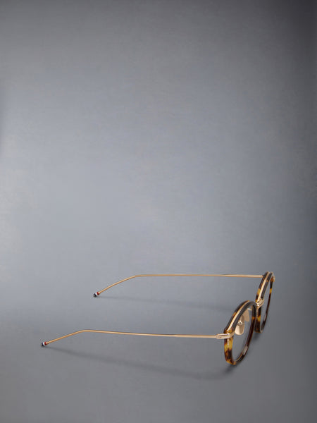 ACETATE AND TITANIUM ROUND EYEGLASSES MED BROWN